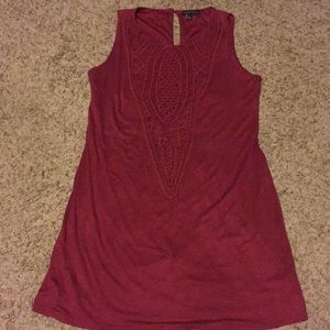Maroon Mini Knee length Dress with Crochet detail